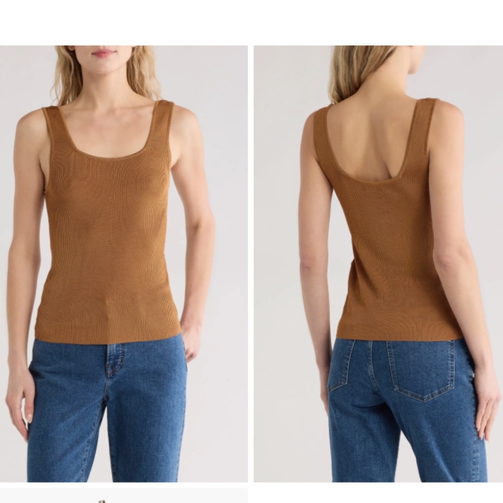 Madewell MacLaine Rib Square Neck Tank in "Fallen Timber" / Gold -- Large